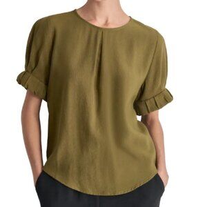 DKNY Women's Puff-Sleeve Pleated Blouse Olive green SZ: XL